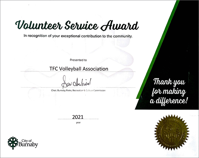 TFC Volunteer Service Award